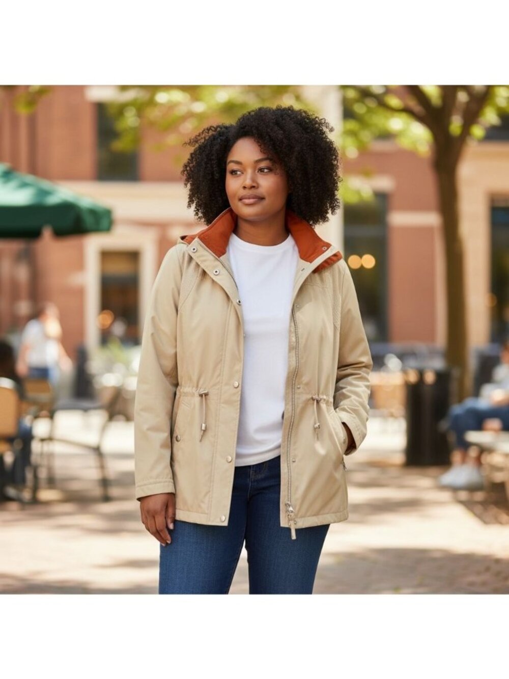 Fleet Street Women Large Jacket/Coat Tan Orange Detachable Hood Zip Snap